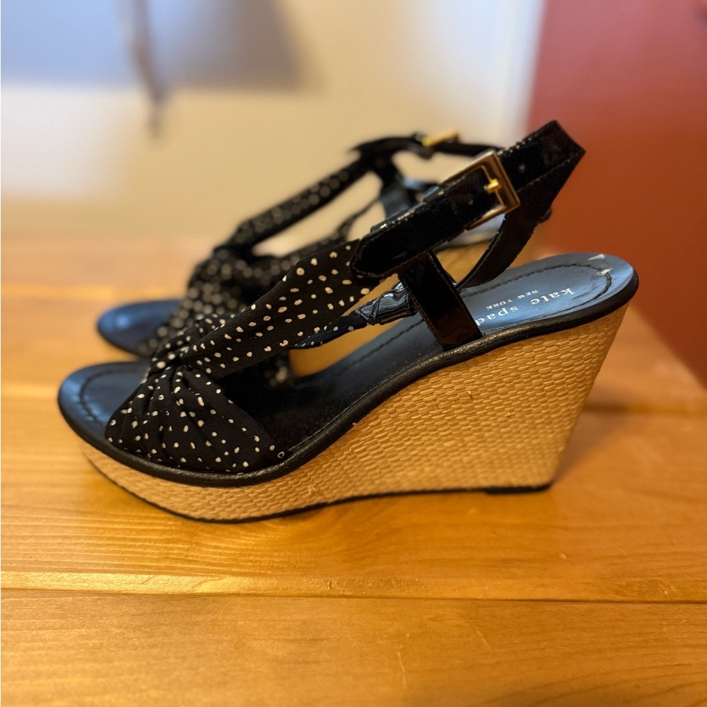 Kate Spade Black and Tan Polka Dot Wedges - Picture 3 of 6